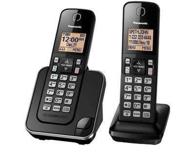 Panasonic KX-TGD382 Cordless Phone System with 2 Handsets - Black