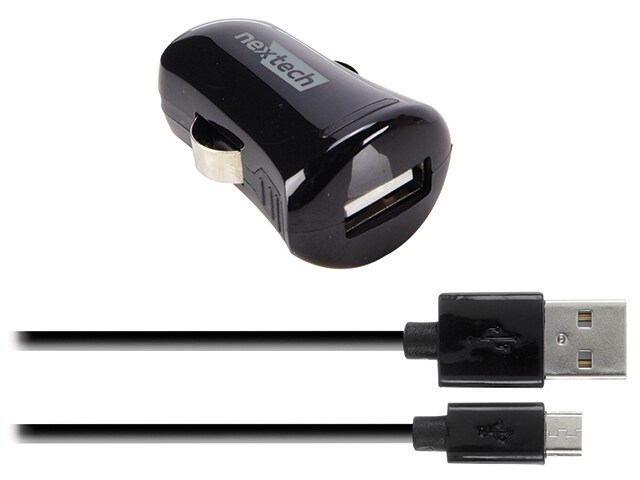 Nexxtech 2.1A USB Car Charger with Micro USB Cable Black