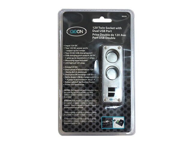 GO ON 12V Twin Socket with USB Port Charging Station