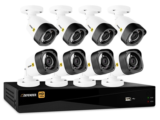 Defender HD 8 Channel 1TB HDD 1080p DVR Security System with 8 Bullet Cameras Web Mobile Viewing