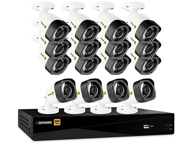 Defender HD 16 Channel 2TB HDD 1080p DVR Security System with 16 Bullet Cameras Web Mobile Viewing