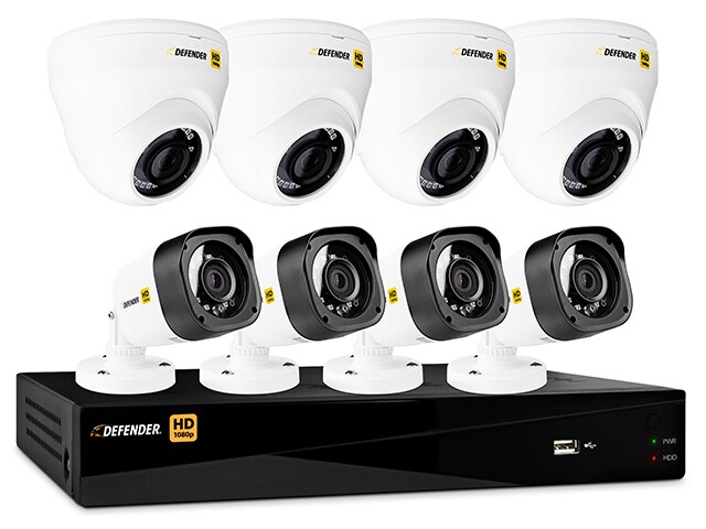 Defender HD 8 Channel 1TB HDD 1080p DVR Security System with 4 Dome Cameras and 4 Bullet Cameras