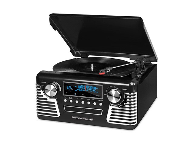 Innovative Technology BluetoothÂ® Turntable with CD Player FM AM Radio Black