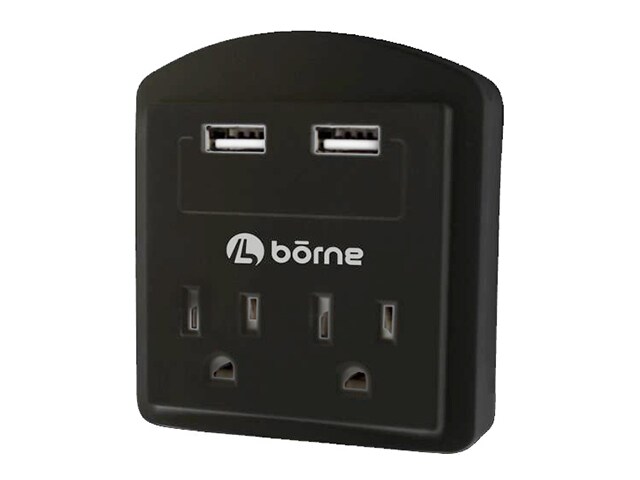 Borne 2 Outlet Wall Mount Surge Protector Black