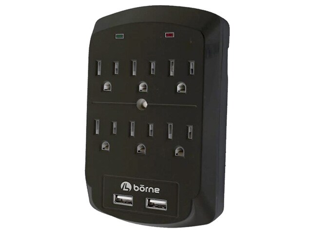 Borne 6 Outlet Wall Mount Surge Protector Black