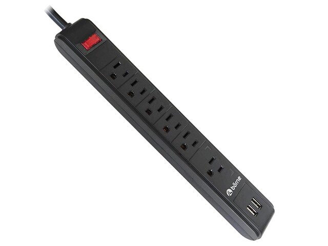 Borne 6 Outlet Surge Protector with Dual USB Charging Ports Black