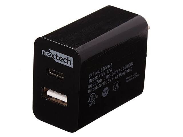 Nexxtech 3A 2 Port USB Wall Charger with USB C Black