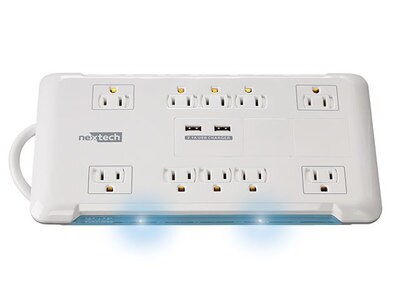Nexxtech 10-Outlet Power Bar with Surge Protection & Dual USB