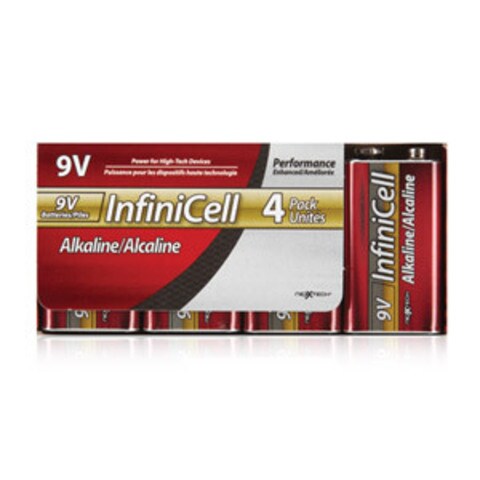 InfiniCell 9V Alkaline Battery 4 Pack