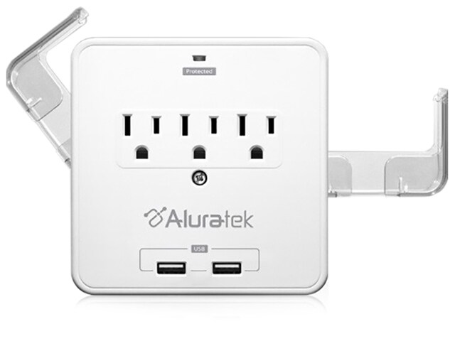 Aluratek Mini Surge Protector and Dual USB Charging Station White