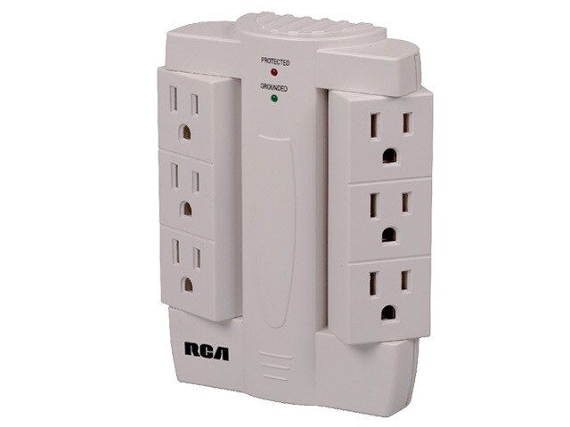 RCA 6 Outlet Swivel Surge Protector with 2100 Joules Surge Protection Audible Alarm White