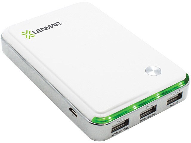 Lenmar Helix 11000mAh Portable Power Pack with 3 USB s for Mobile Phones Tablets White