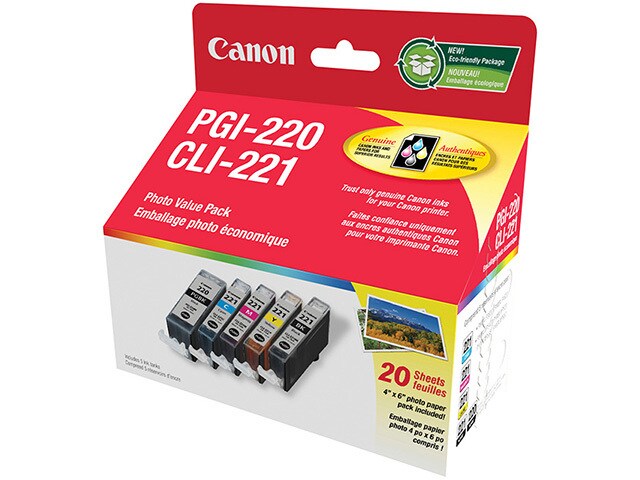 Canon PGI 220 CLI 221 Ink Combo Pack Cyan Magenta Yellow Black
