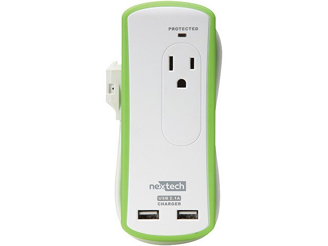 Nexxtech Portable Travel Outlet with Surge Protection 2 AC outlets and 2 USB ports