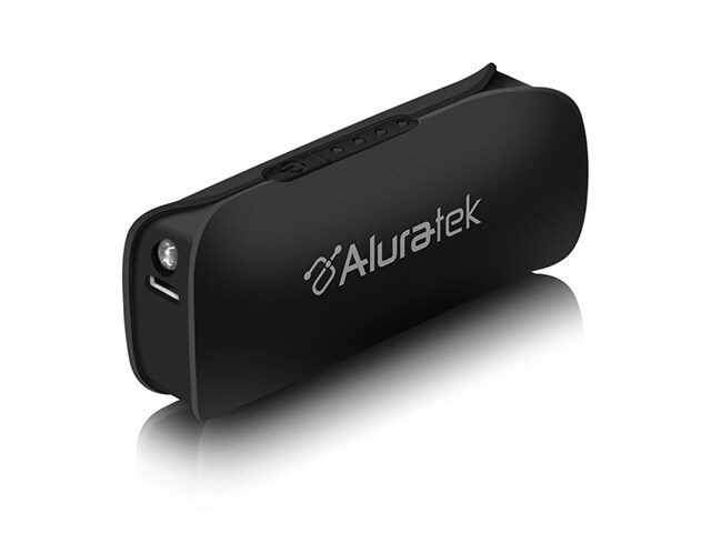 Aluratek 2600mAh Portable Battery Charger with LED Flashlight Black