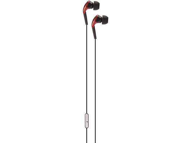 HeadRush stereo earbuds with in line mic red black