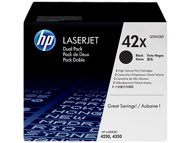 HP 42X Q5942XD Black High Yield Original LaserJet Toner Cartridges 2 pack