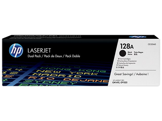 HP 128A CE320AD Black Original LaserJet Toner Cartridges 2 pack