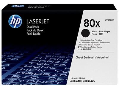 Cartouche de toner LaserJet 80x CF280XD de HP - noir - paquet de 2