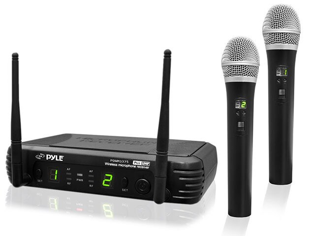 Pyle PDWM3375 Premier Series Professional 2 Channel UHF Wireless Handheld Microphone System with Selectable Frequencies