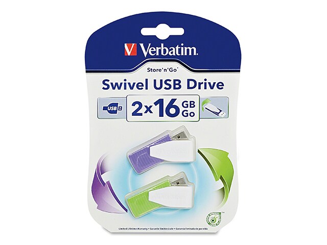 Verbatim 2 Pack Swivel 16GB USB Flash Drive Green Violet