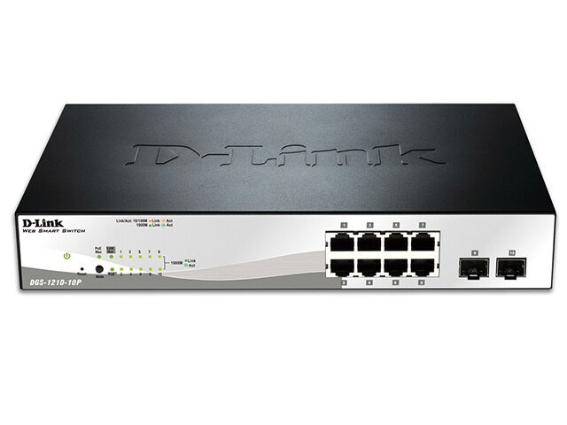 D Link DGS121010P WebSmart 10 Port Gigabit PoE Switch with 8 PoE Ports and 2 SFP Ports