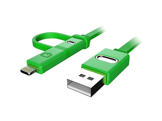 Qmadix 2 in 1 Micro USB Lightning to USB Charging Sync Cable Green