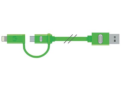 Câble de synchronisation et chargement 2 en 1 micro à USB et Lightning à USB de Qmadix - vert