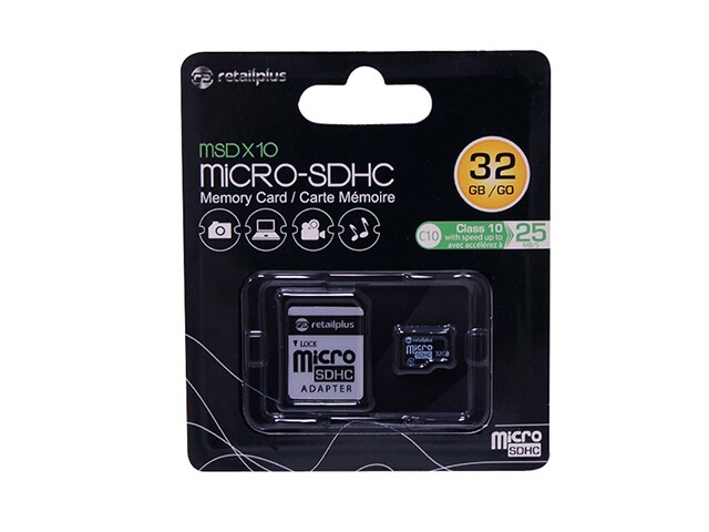 RetailPlus 32GB MicroSD Memory Card and Adapter