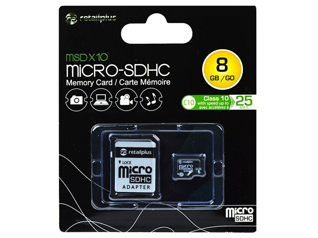 RetailPlus 8GB MicroSD Memory Card and Adapter
