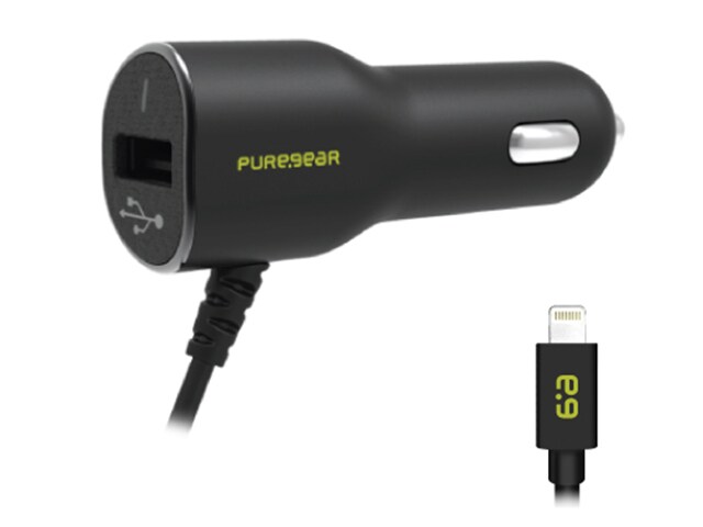 PureGear 3.4A Lightning Car Charger with USB Port Black