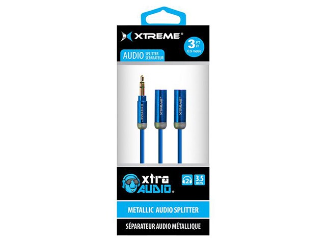 Xtreme Cables 50902 BLU 0.9m 3 3.5mm Audio Splitter Cable Metallic Blue