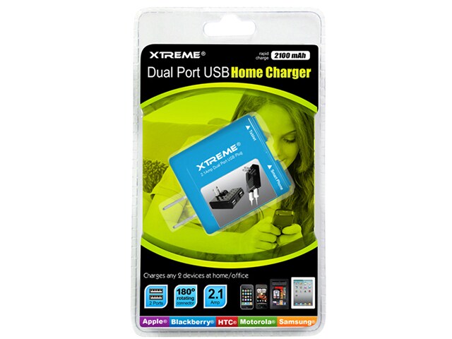 Xtreme Cables 81123 BLU 2.1A 2 Port USB Home Charger Blue