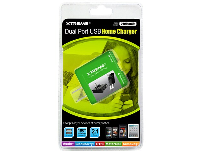 Xtreme Cables 81123 GRN 2.1A 2 Port USB Home Charger Green
