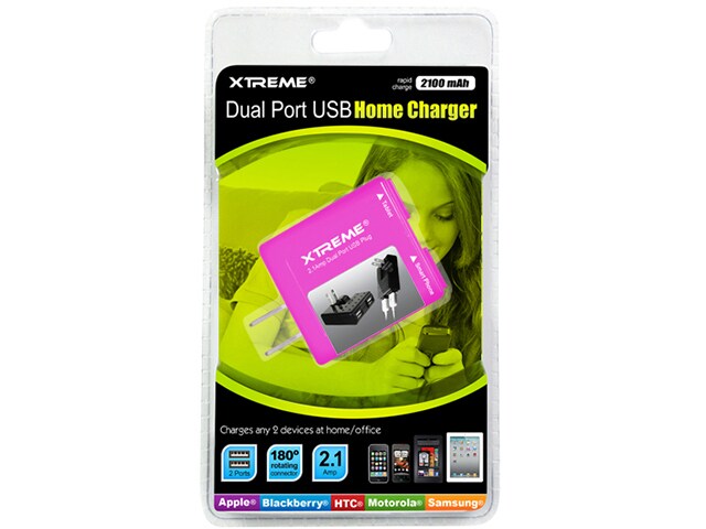 Xtreme Cables 81123 PNK 2.1A 2 Port USB Home Charger Pink