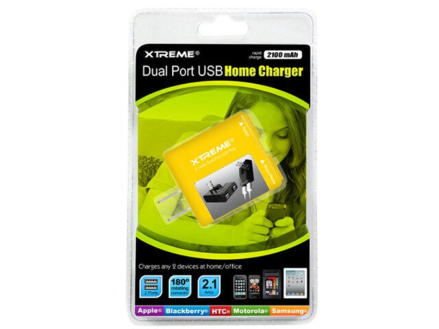 Xtreme Cables 81123 YLW 2.1A 2 Port USB Home Charger Yellow