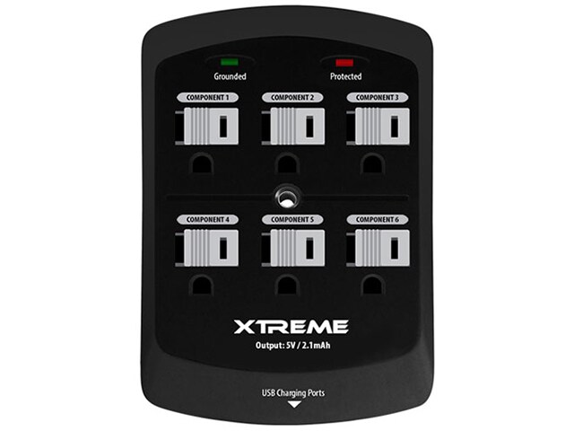 Xtreme Cables 28620 2100mAh 2 USB 6 Outlet Wall Charger Black