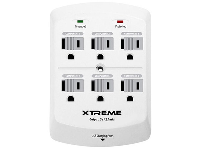 Xtreme Cables 28621 2100mAh 2 USB 6 Outlet Wall Charger White