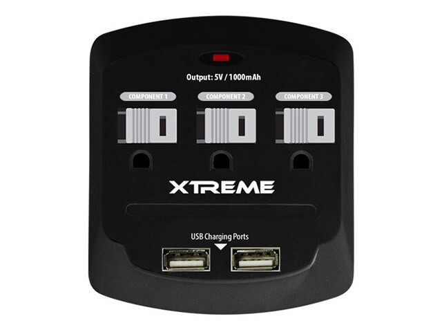 Xtreme Cables 28310 1000mAh 2 USB 3 Outlet Wall Charger Black