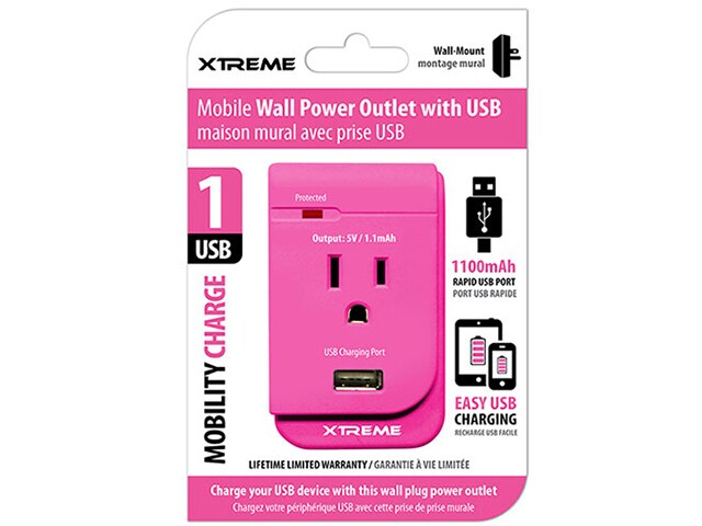 Xtreme Cables 28112 1100mAh USB Wall Charger Pink