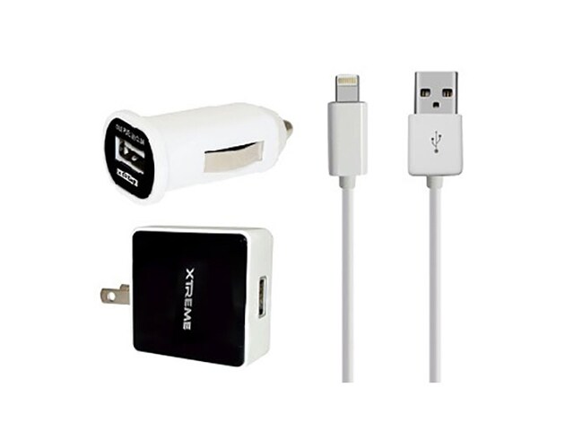 Xtreme Cables 59056 0.9m 3 8 Pin with 2.1A Single Port Home and Car USB Charger White Black