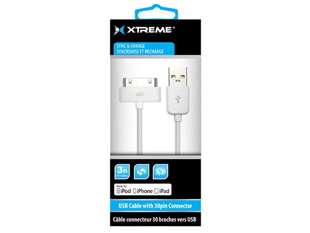 Xtreme Cables 51330 0.9m 3 USB to 30 Pin Cable White