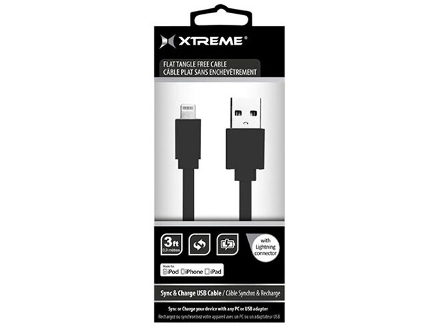 Xtreme Cables 59861 0.9m 3 Tangle Free USB to Lightning Cable Black