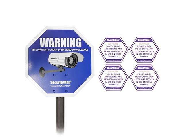 SecurityMan Reflective English Surveillance Warning Sign with Yard Stake