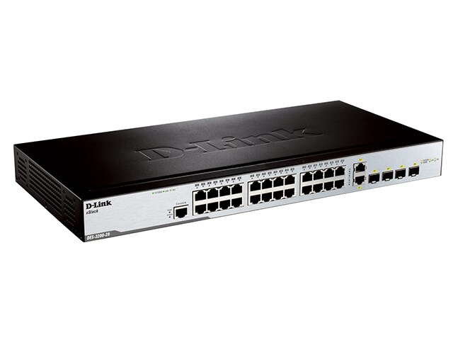 D Link DES 3200 28 24 Port Fast Ethernet Managed L2 Switch with 2 Gigabit SFP Ports 2 Gigabit Combo BASE T SFP Ports