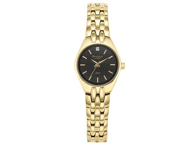Armitron Womenâ€™s Gold Tone Diamond Accented Watch with Black Dial