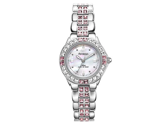 Armitron Womenâ€™s Pink Swarovski Accented Silver Tone Watch