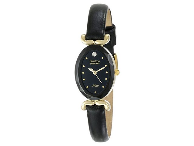 Armitron Womenâ€™s Gold Tone Watch with Black Leather Band