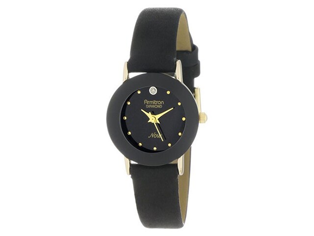 Armitron Womenâ€™s Black Watch with Leather Band and Diamond Accent