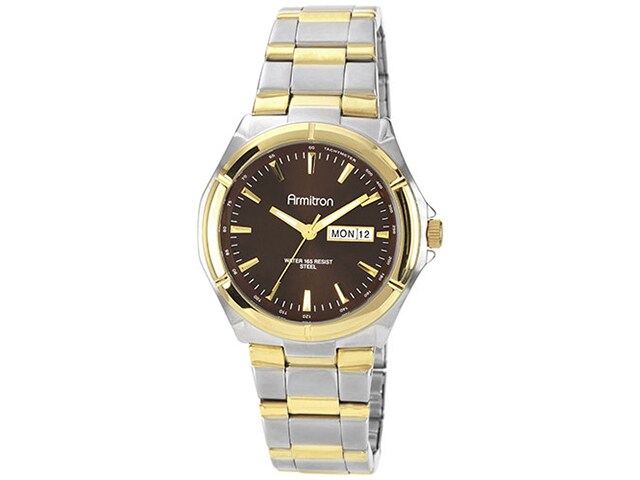 Armitron Menâ€™s Two Tone Day Date Watch with Brown Dial
